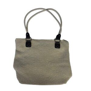 Croft & Barrow Purse Tote Bag Natural Woven Dual Handles Zipper Cream New